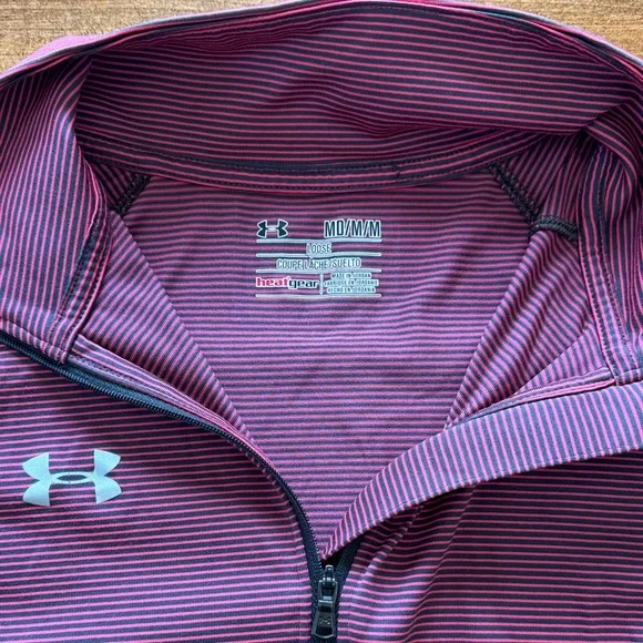 Under Armour Maroon/Pink/Gray Long Sleeve Pullover Quarter Zip Size Medium Loose - Picture 3 of 5